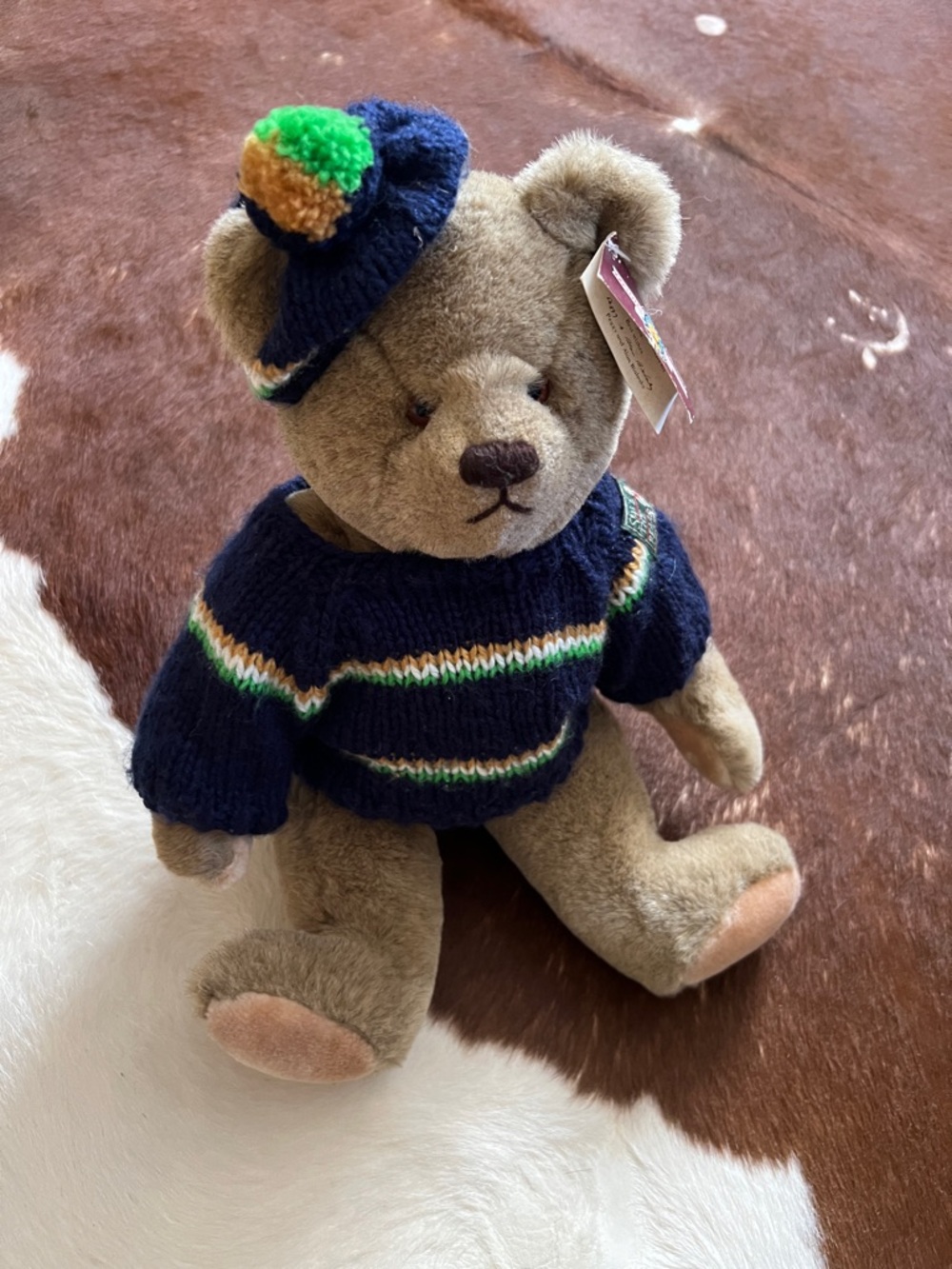 BIALOSKY GUND 11" Teddy Bear 1982-4 Blue Sweater & Tam Hat VINTAGE NEW TAG